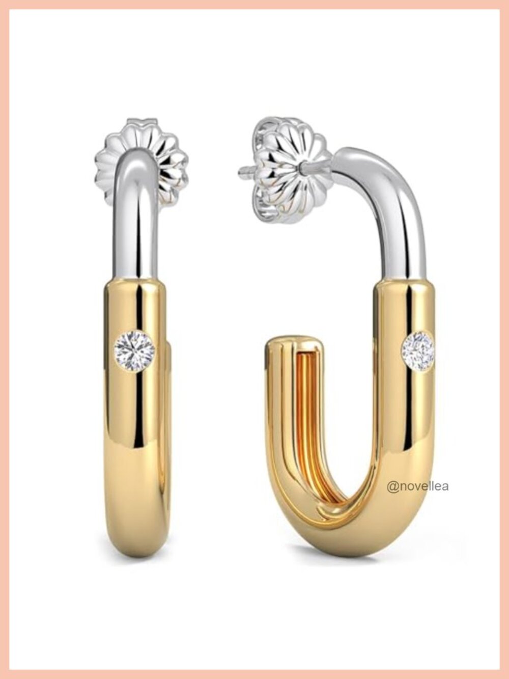 Moissanite Hoop Earrings for Women, Two Tone Gold & Silver Paperclip Earrings